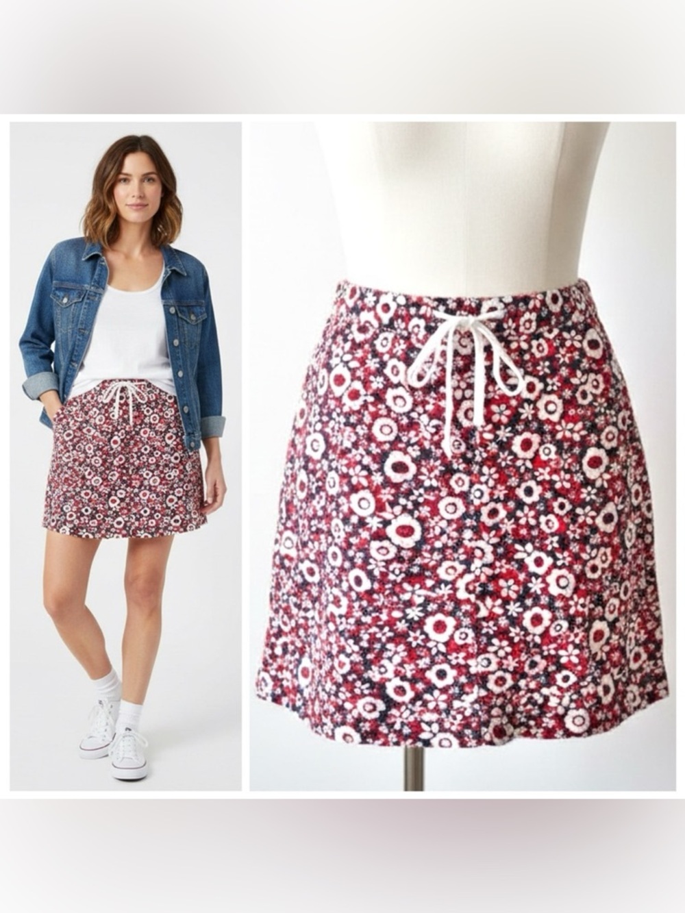 Christopher and Banks Retro Red White Blue Floral A-line Mini Americana Size 12